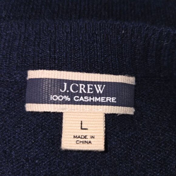 J. Crew Navy Blue Cashmere shrunken crewneck sweater Size Large - Picture 6 of 6